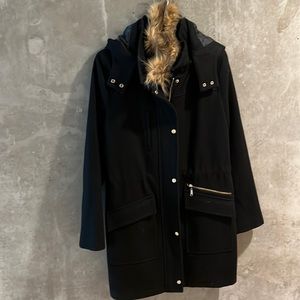 Black Cole Haan Wool jacket with detachable fur trim